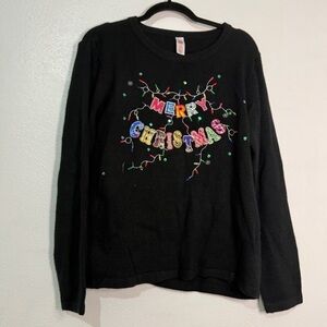 Ugly Black Merry Christmas Sweater. Sz L (12-14)